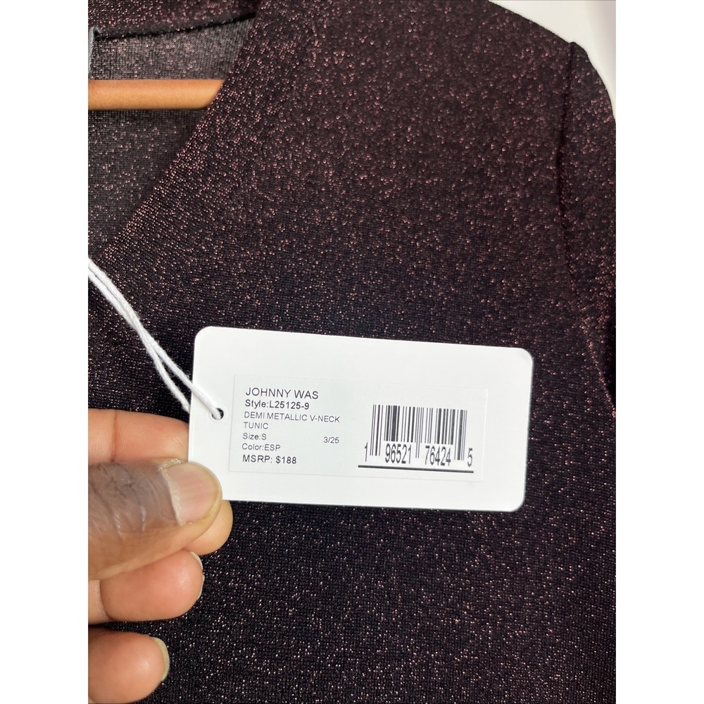 Johnny Was Jade Demi Metallic Easy Pant and Tunic Top V-neck Set  Burgundy New S - Picture 8 of 14